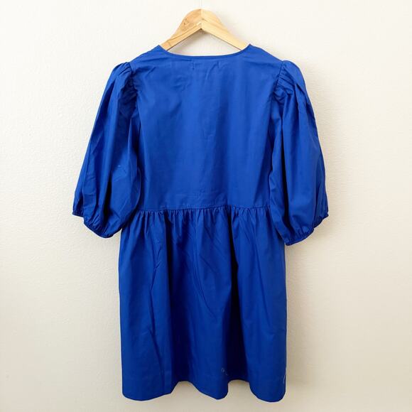 BAND OF THE FREE | Lapis Blue Babydoll Dress Bow Front Puffed Sleeves | Large - Picture 4 of 8